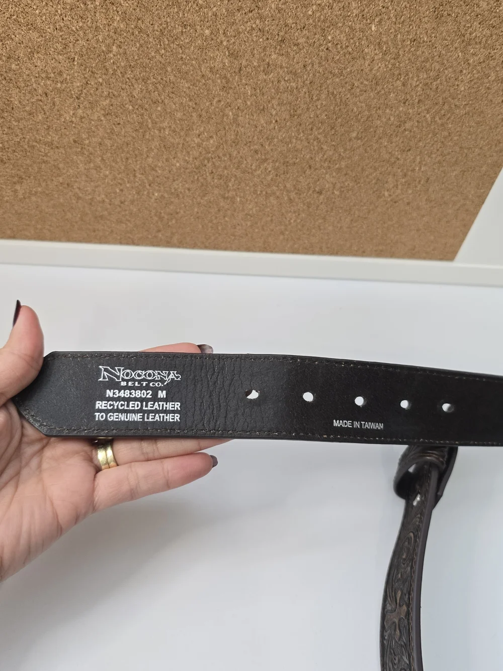 Nocona Tooled Dark Brown Leather Belt with Cross Motif